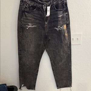 American Eagle Outfitters Black Distressed High-Rise Jeans